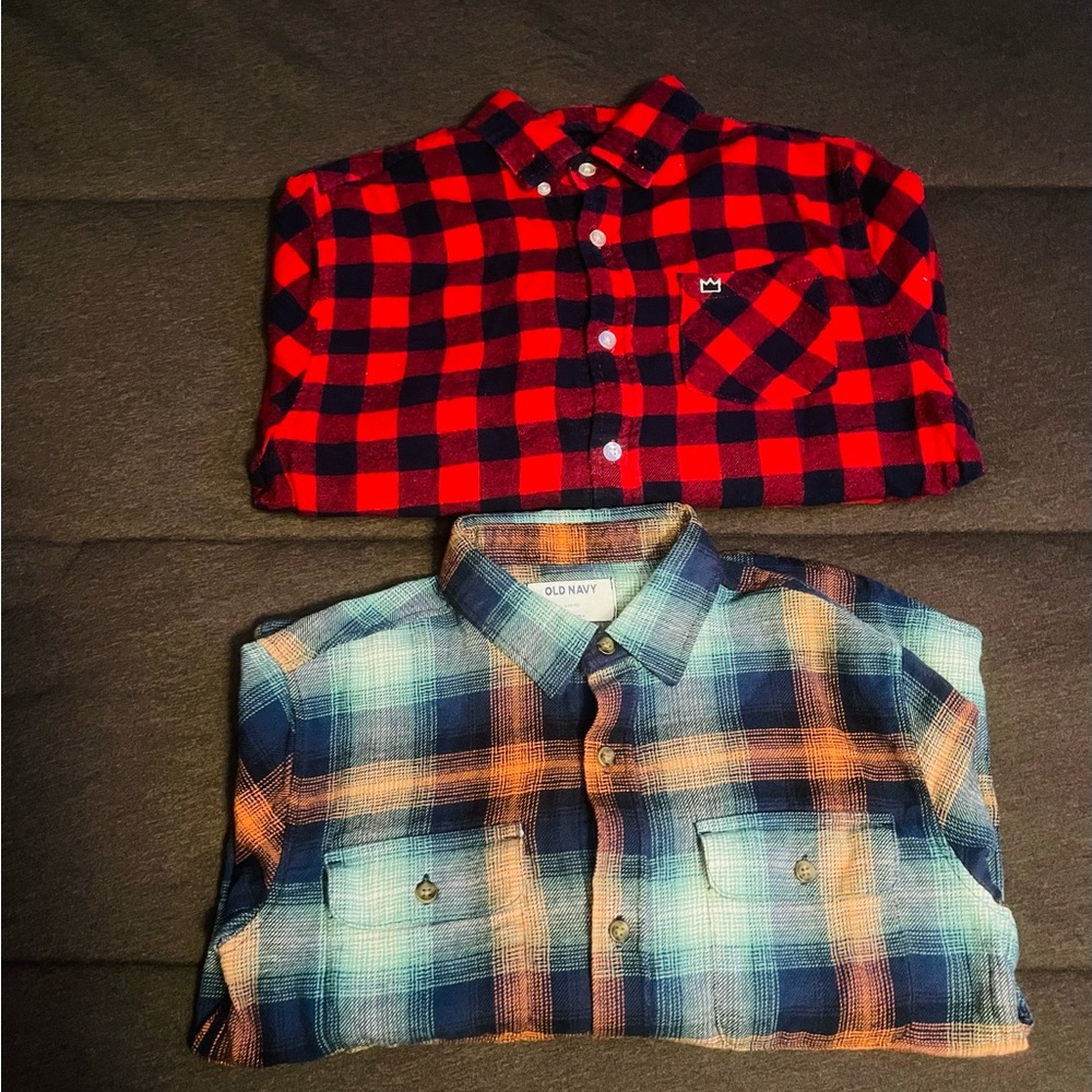 Old Navy Kids Plaid Button-Down Shirts - Red, Blue, and Orange